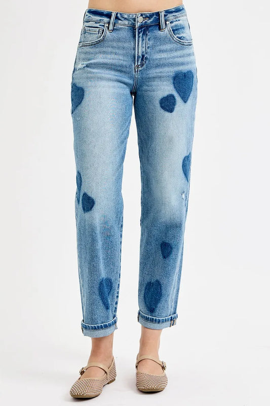 Image of RISEN Full Size Mid Rise Fit-boyfriend Heart Shade Jeans Plus Size | Queeble.shop