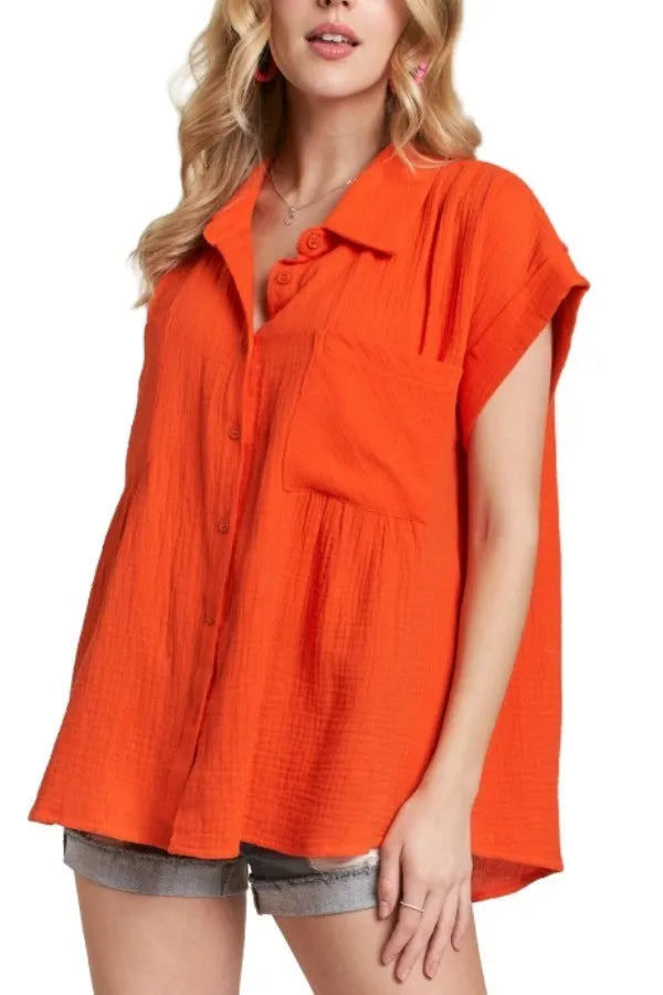 Image of ADORA Button Down Solid Shirt W Pockets | Queeble.shop