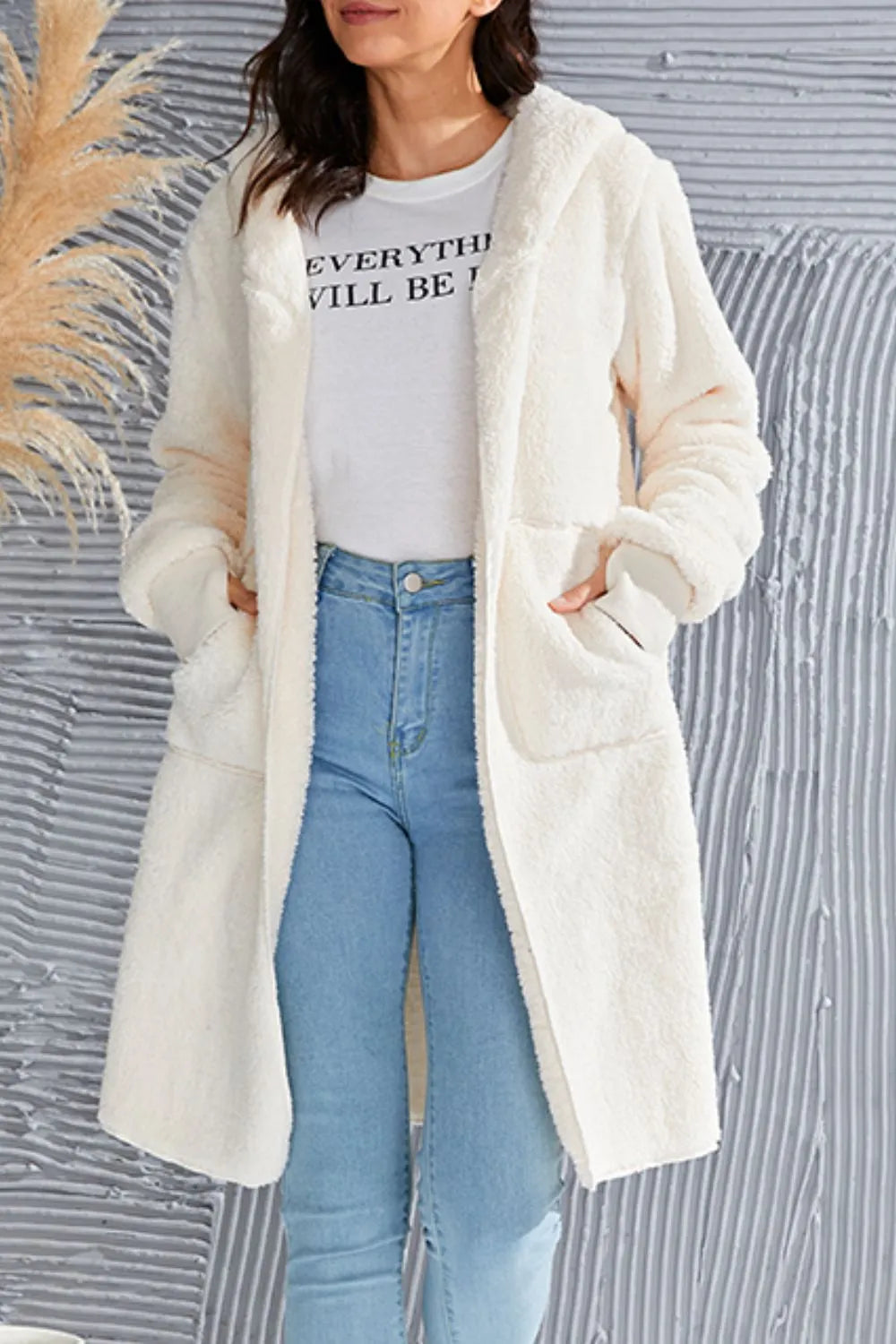 Image of Double Take Full Size Hooded Teddy Bear Jacket with Thumbholes | Queeble.shop