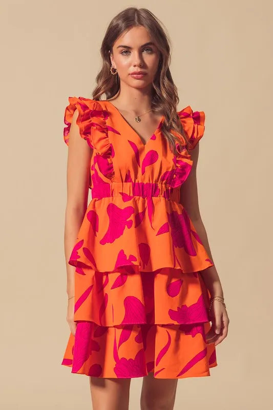 Image of SO ME Floral V Neck Layered Dress with Elasticized Waist | Queeble.shop