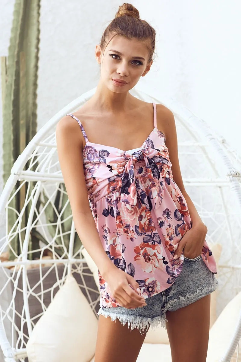 Image of BiBi Floral Printed Jersey Knit with Tie Ribbon Front | Queeble.shop