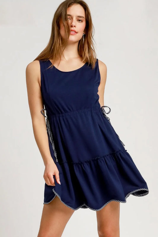 Image of Umgee Frill Drawstring Waist Round Neck Mini Tank Dress | Queeble.shop