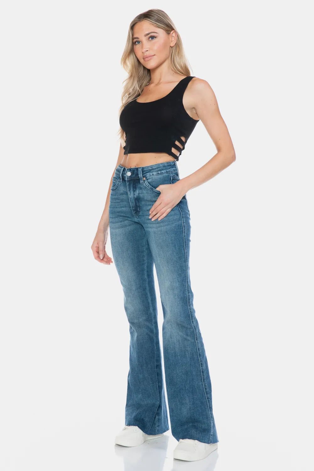 Image of Judy Blue Full Size Tummy Control Cut Hem Flare Jeans | Queeble.shop
