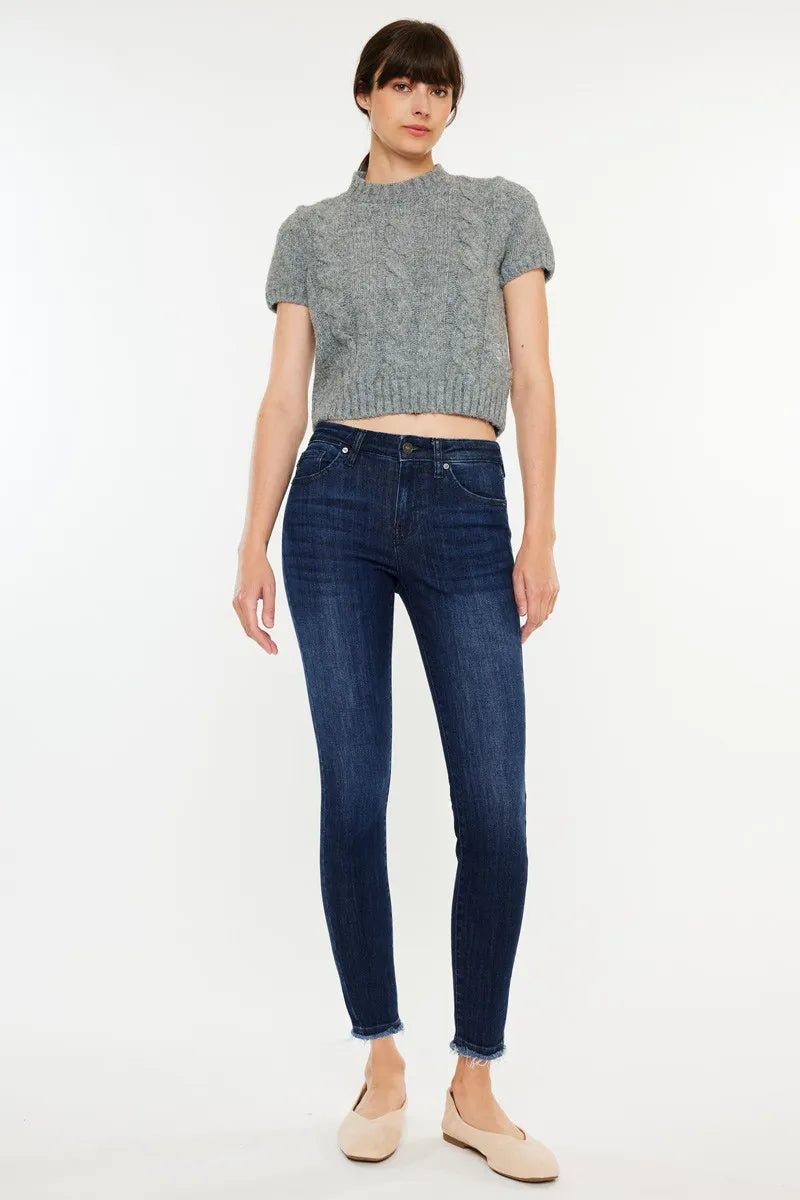 Image of Kancan High-Rise Slim Fit Raw Hem Ankle Jeans | Queeble.shop