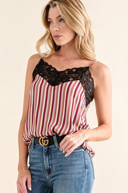 Image of And The Why Stripe Print with Lace Cami | Queeble.shop