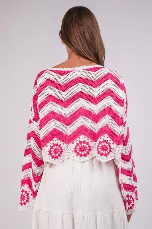 Image of VERY J Chevron/Floral Pattern Crochet Knit Top | Queeble.shop