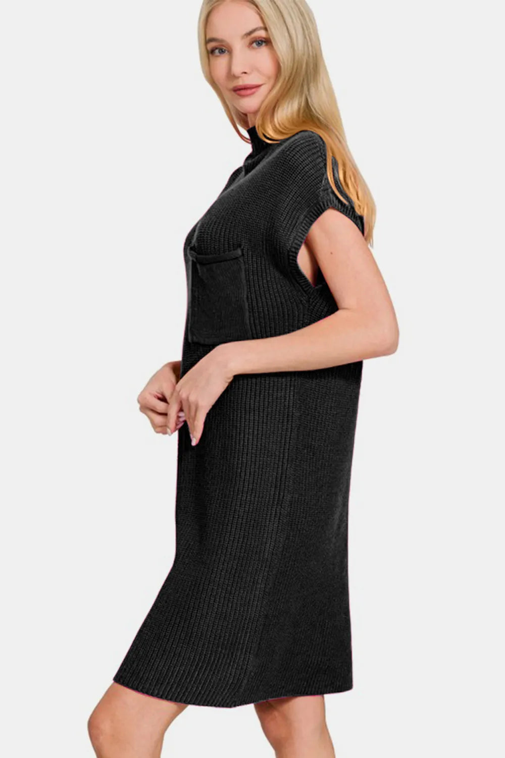Image of Zenana Mock Neck Short Sleeve Sweater Dress | Queeble.shop
