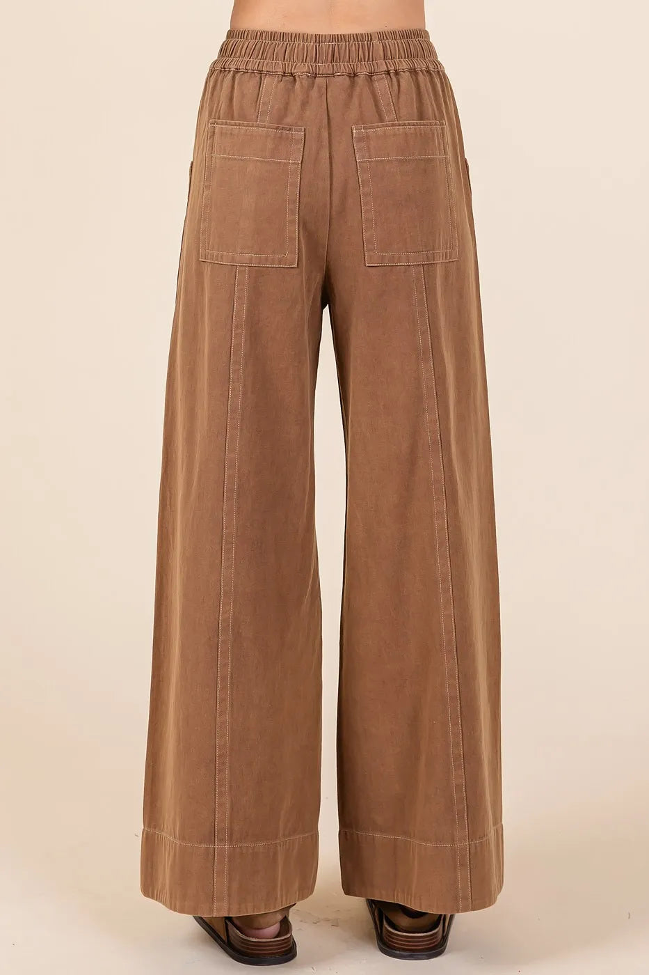 Image of Mittoshop Mineral Wash Wide Leg Elastic Waist Twill Pants | Queeble.shop