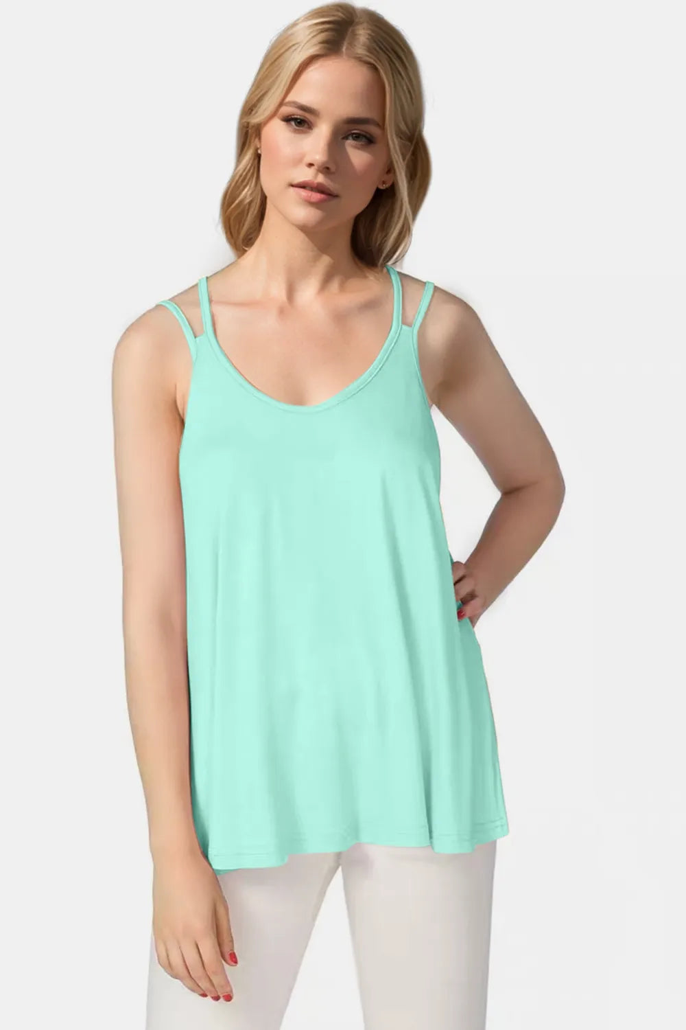 Image of Basic Bae Bamboo Scoop Neck Double Spaghetti Straps Cami | Queeble.shop