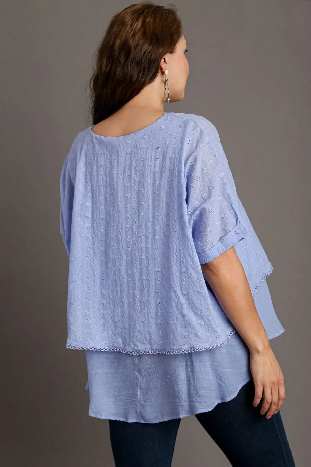 Image of Umgee Full Size Eyelet Layered Short Sleeve Blouse Plus Size | Queeble.shop