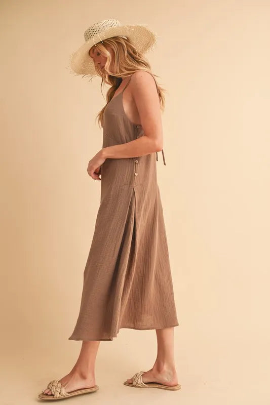 Image of Aemi+Co Side Button Midi Cami Dress | Queeble.shop