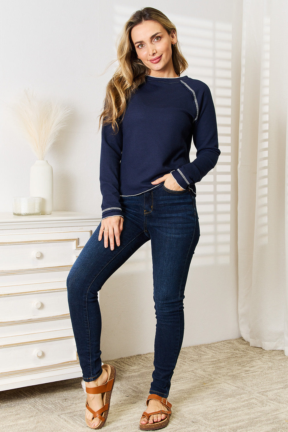 Image of Basic Bae Long Raglan Sleeve Round Neck Top | Queeble.shop
