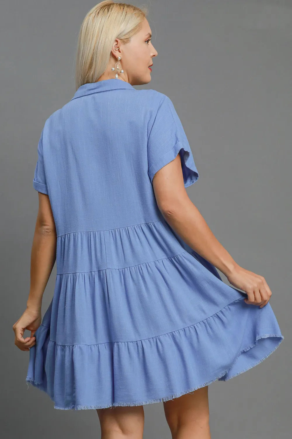 Image of Umgee Full Size Raw Hem Folded Sleeve Tiered Dress Plus Size | Queeble.shop