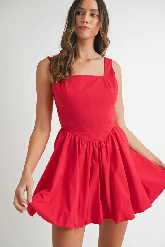 Image of MABLE Poplin Square Neckline Bubble Mini Dress | Queeble.shop