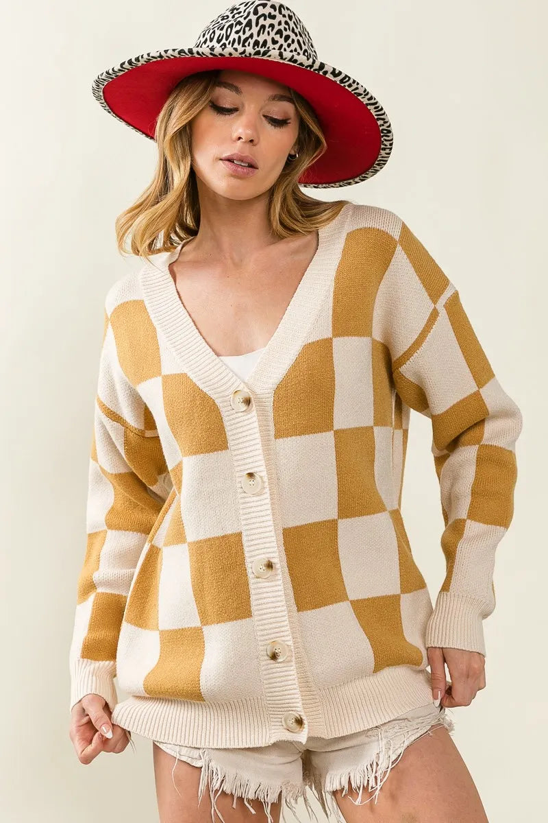 Image of BiBi Checked V-neck Cardigan | Queeble.shop
