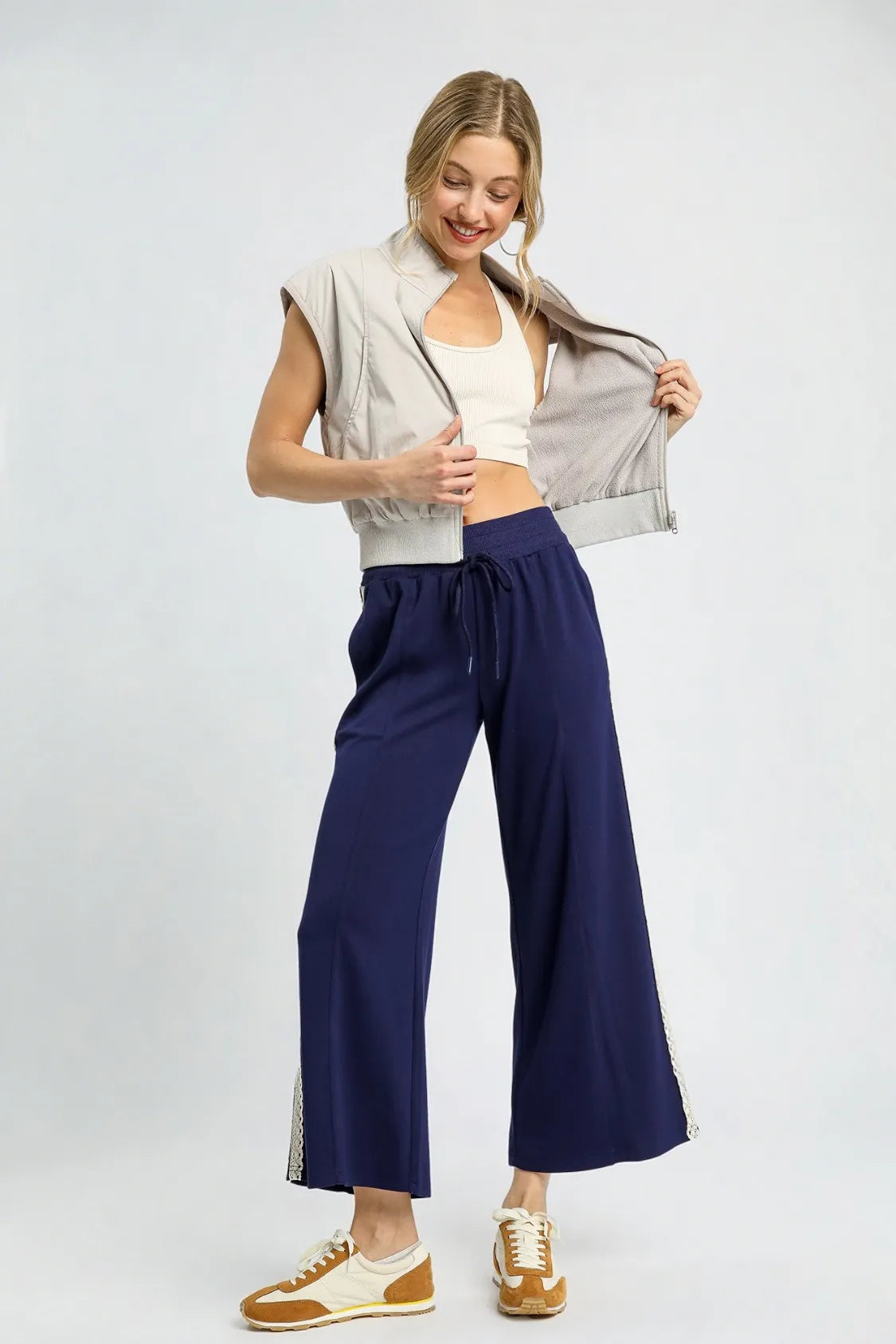 Image of Umgee Wide-Leg Pants with Lace Trim | Queeble.shop