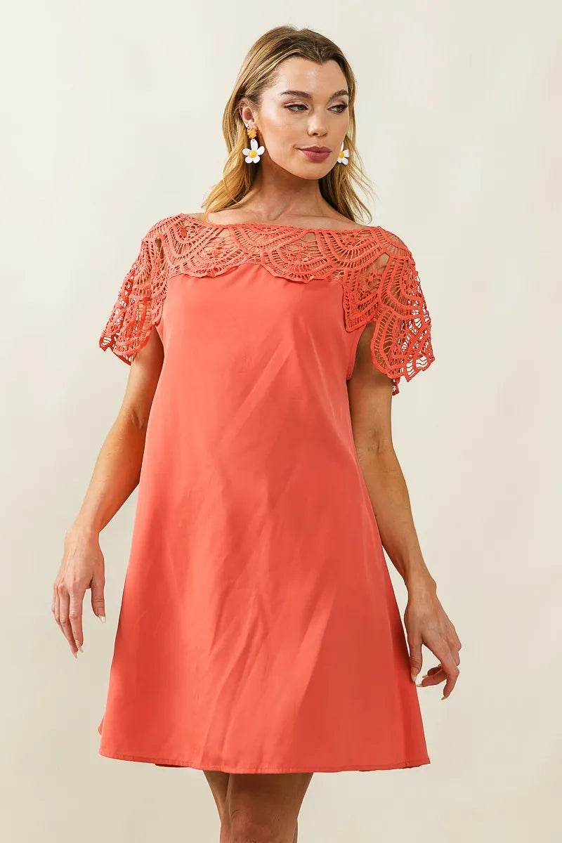 Image of BiBi Crochet Lace Yoke Detailed Wrinkled Dress | Queeble.shop
