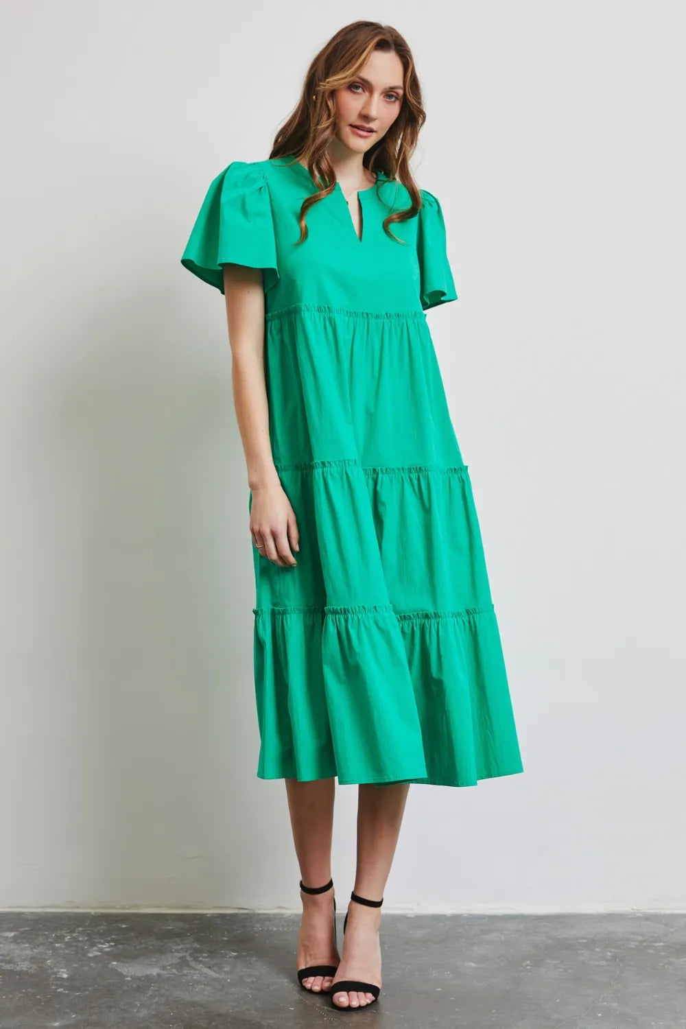 Image of HEYSON Full Size Cotton Poplin Ruffled Tiered Midi Dress | Queeble.shop
