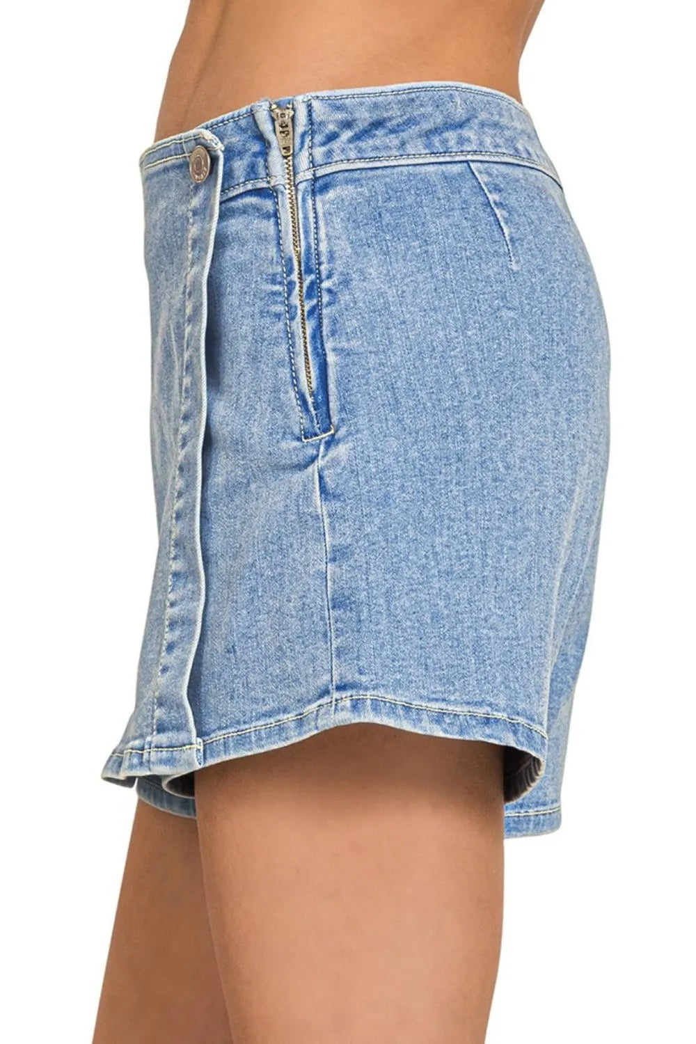 Image of Zenana Wrap Front Skort Denim Shorts | Queeble.shop