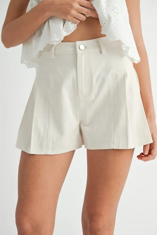 Image of MABLE Pleated High Waist Twill Shorts | Queeble.shop
