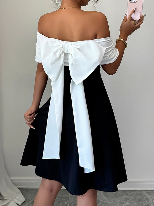 Image of Bow Back Off Shoulder Dress | Queeble.shop