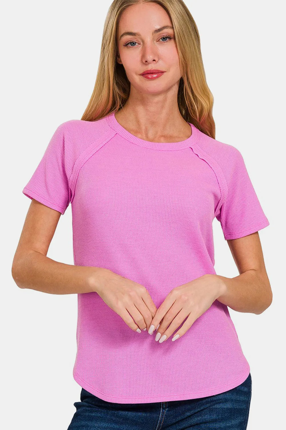 Image of Zenana Round Neck Short Sleeve Waffle T-Shirt | Queeble.shop