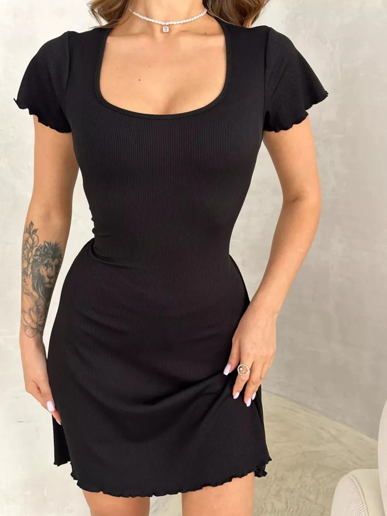 Image of Ribbed Back Lace Up Short Sleeve Mini Dress | Queeble.shop