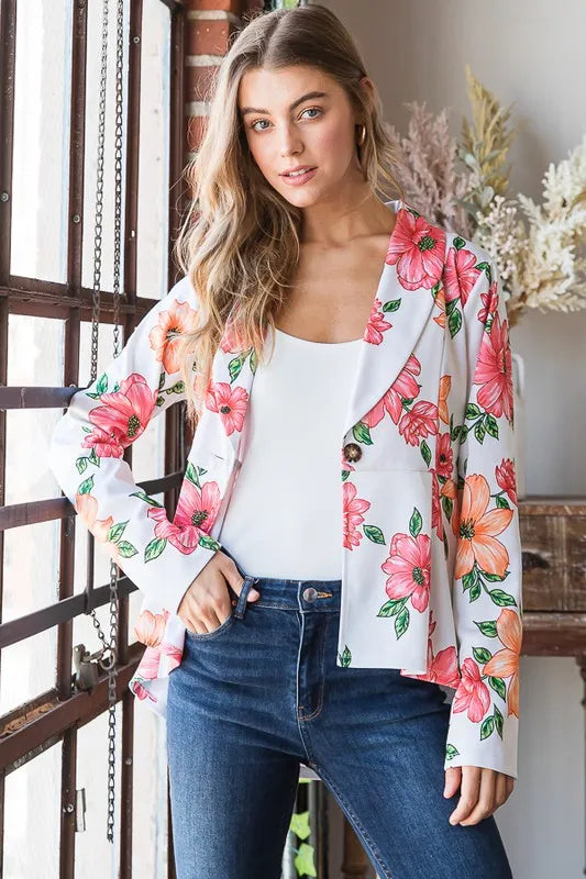 Image of Heimish Full Size Multi Color Floral Blazers with Tunic Plus Size | Queeble.shop