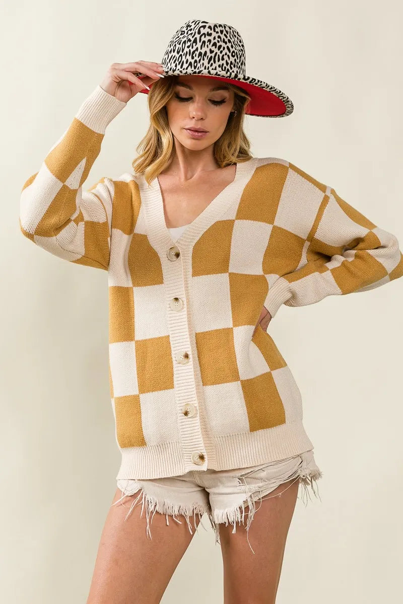 Image of BiBi Checked V-neck Cardigan | Queeble.shop