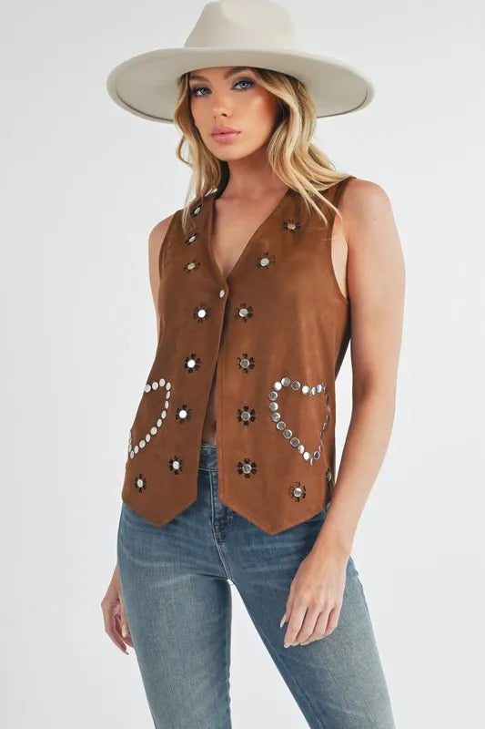 Image of Aemi + Co Heart Rivet Detail Suede Vest Coat | Queeble.shop
