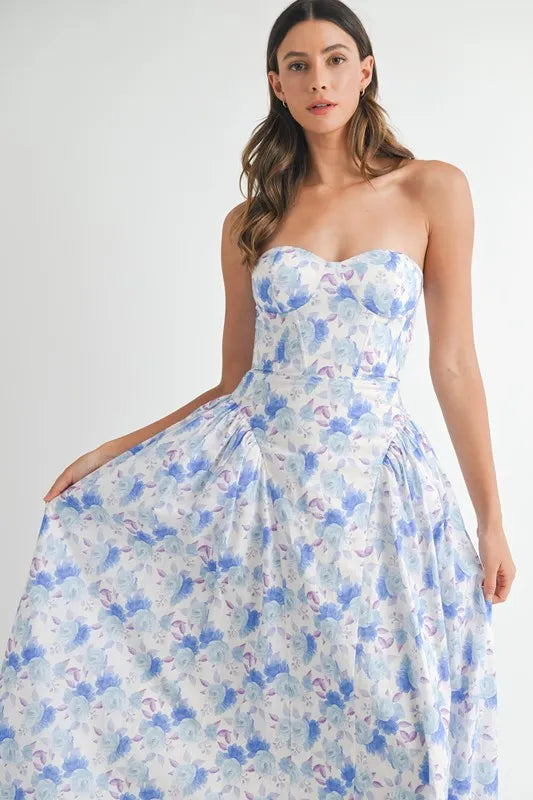 Image of MABLE Sweetheart Neckline Floral Printed Midi Dress | Queeble.shop
