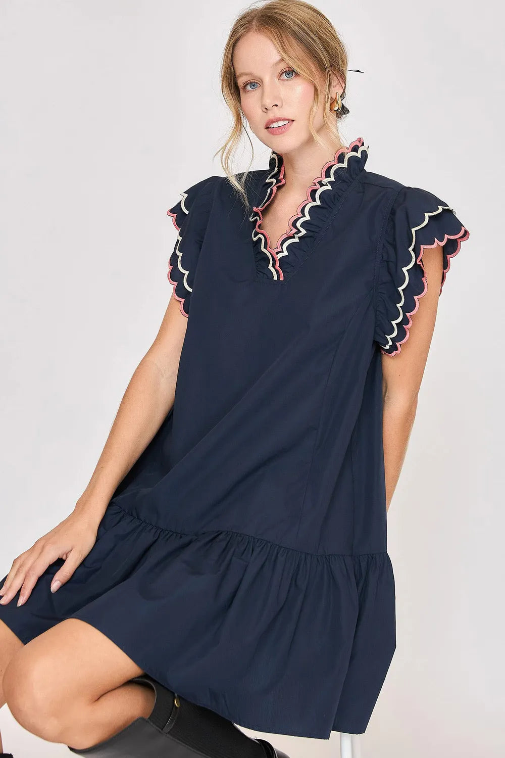 Image of Umgee Full Size Ruffled Scalloped Sleeved Dress Plus Size | Queeble.shop