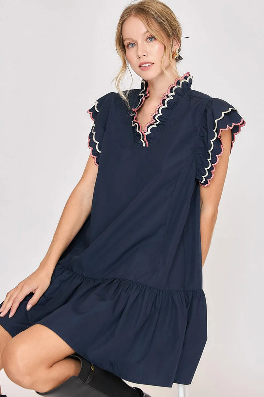 Image of Umgee Full Size Ruffled Scalloped Sleeved Dress Plus Size | Queeble.shop