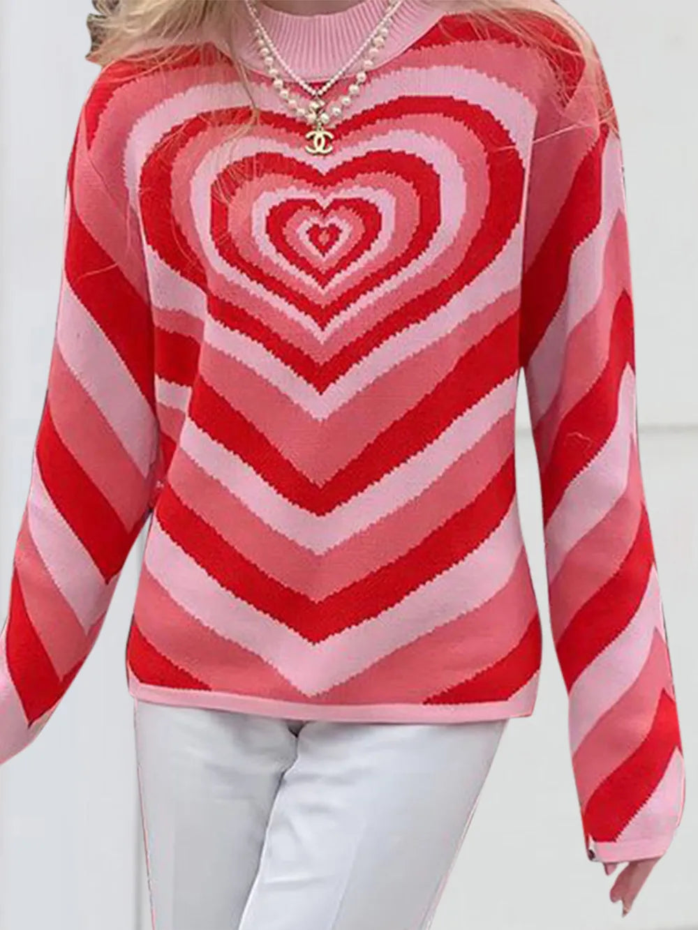 Image of Heart Mock Neck Long Sleeve Sweater | Queeble.shop