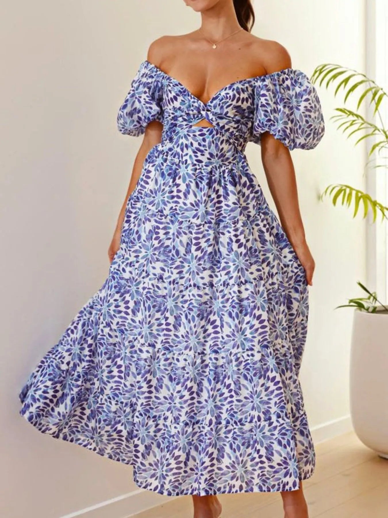 Image of Off-Shoulder Floral Tiered Dress with Ruffle Details | Queeble.shop