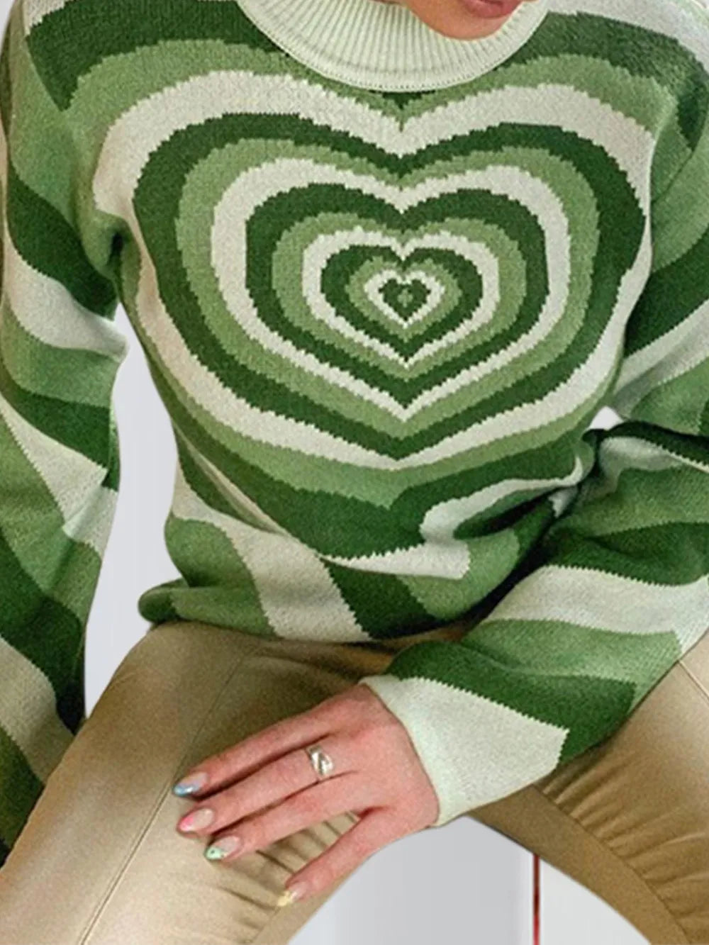 Image of Heart Mock Neck Long Sleeve Sweater | Queeble.shop