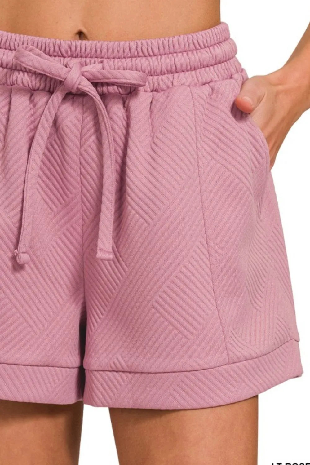 Image of Zenana Textured Knit Jacquard Drawstring Shorts | Queeble.shop