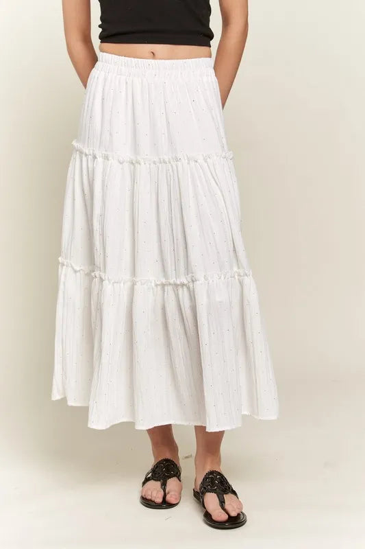 Image of ADORA Rhinestone Accent Tiered Skirt | Queeble.shop
