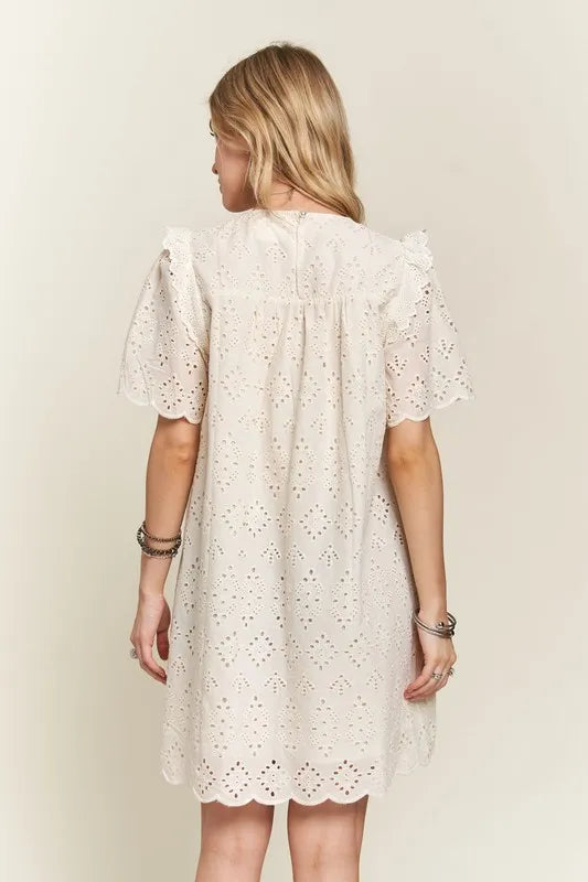 Image of ADORA Ruffled Eyelet Round Neck Dress | Queeble.shop