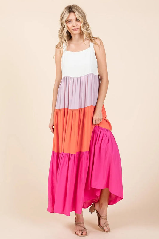 Image of Mittoshop Color Block Tiered Pull-On Maxi Dress | Queeble.shop