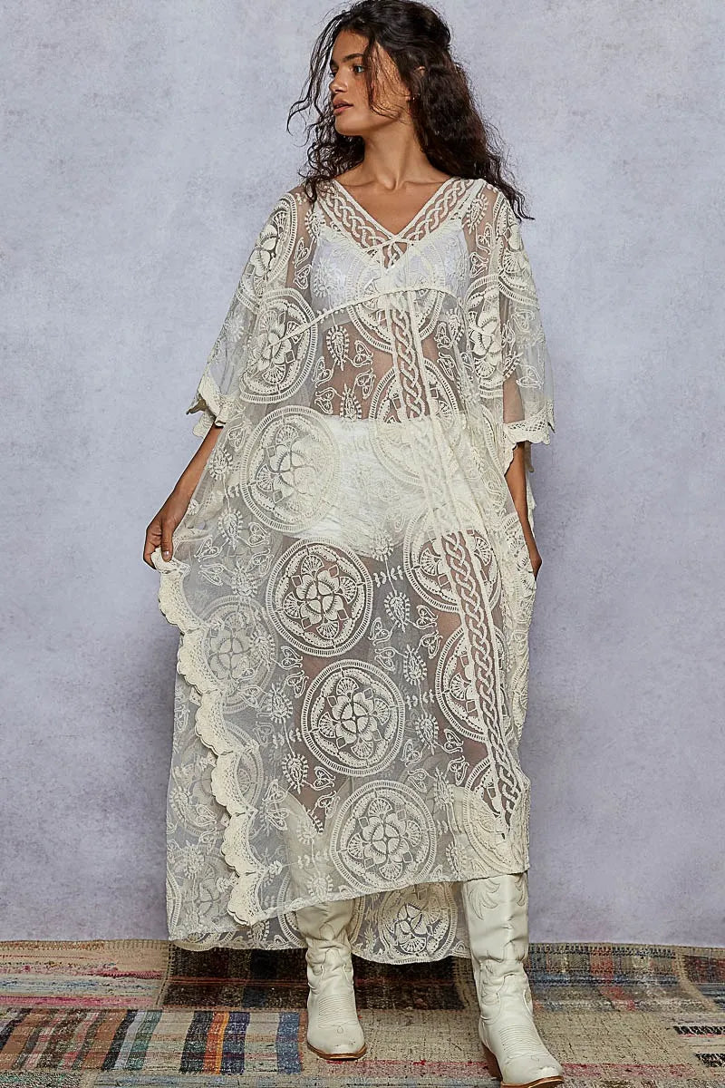 Image of POL Lace Embroidered Beach Cover Up Kaftan | Queeble.shop