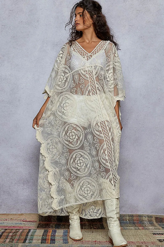 Image of POL Lace Embroidered Beach Cover Up Kaftan | Queeble.shop