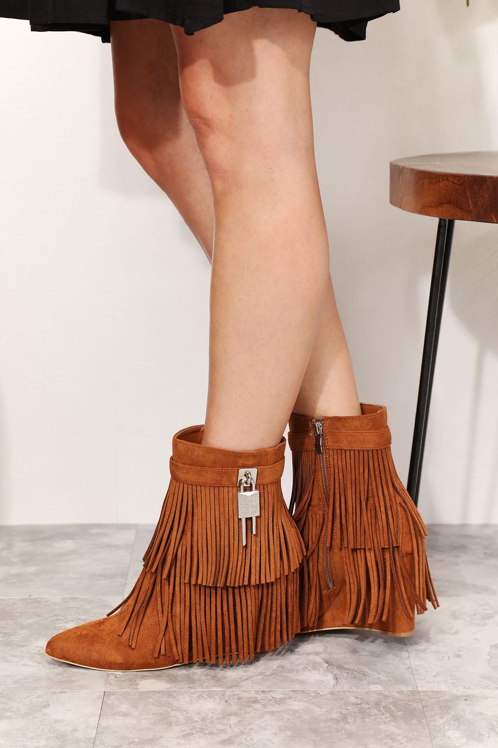 Image of Legend Women's Tassel Wedge Heel Ankle Booties | Queeble.shop