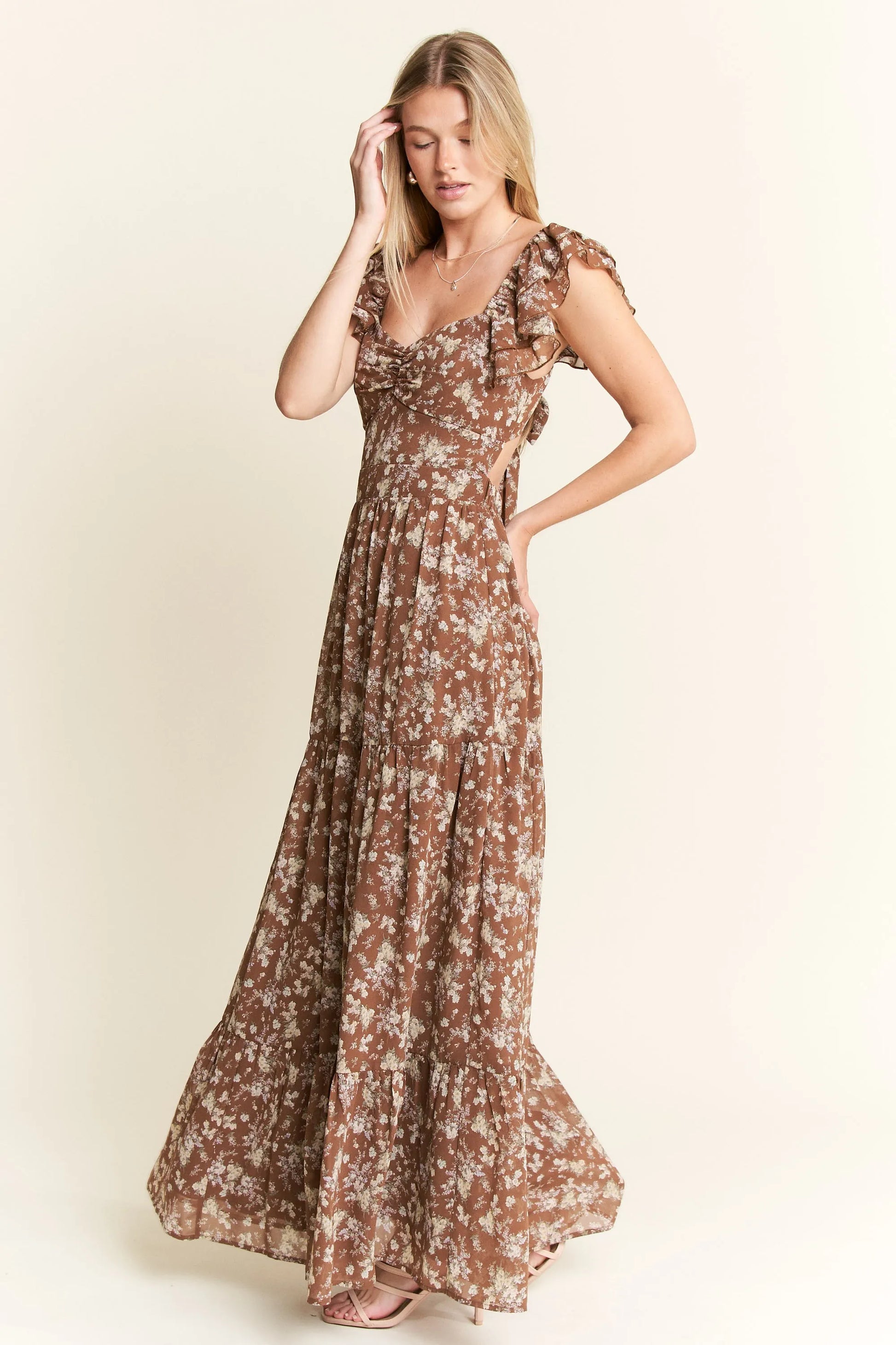 Image of Jade By Jane Ruffle Sleeve Tiered Maxi Dress | Queeble.shop