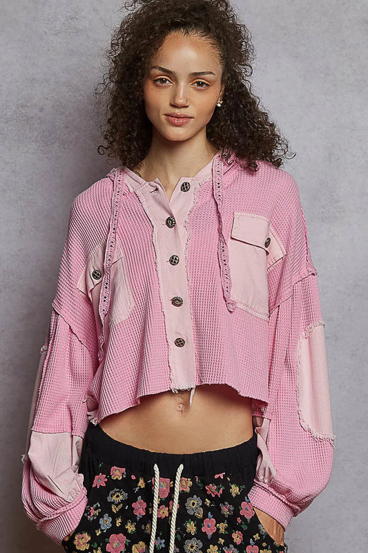 Image of POL Raw Hem Cropped Hooded Jacket | Queeble.shop