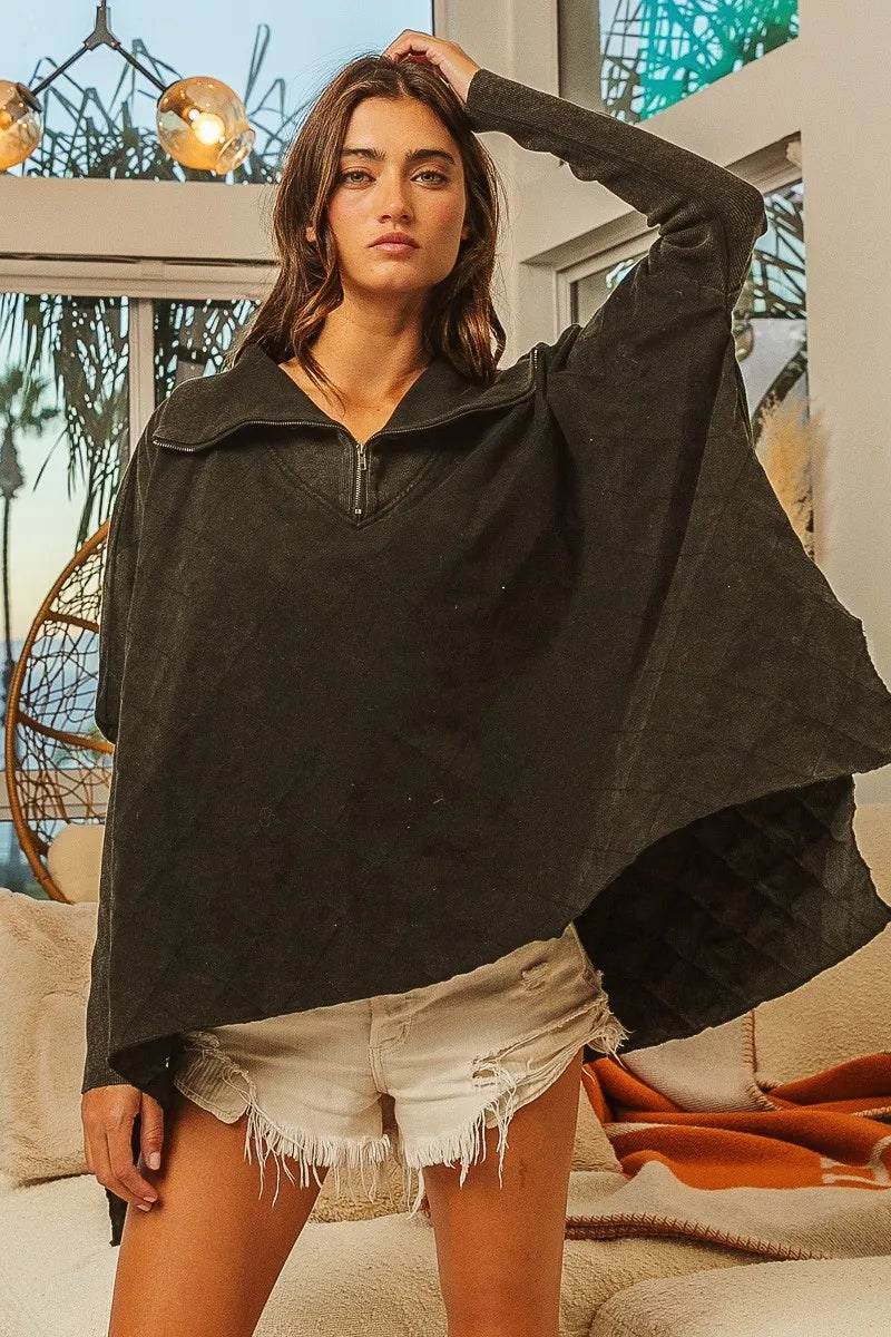 Image of BiBi Vintage Washed Quilted Half Zip Top | Queeble.shop