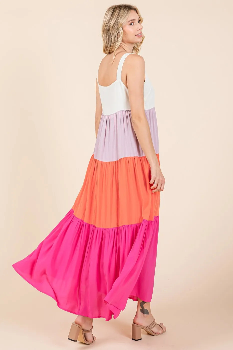 Image of Mittoshop Color Block Tiered Pull-On Maxi Dress | Queeble.shop