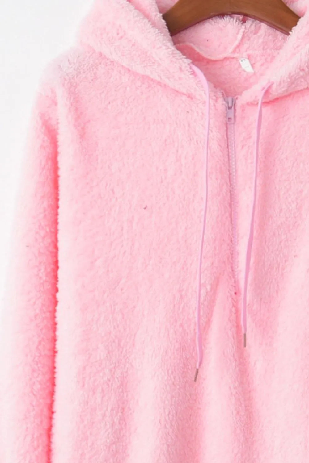 Image of Full Size Quarter-Zip Drawstring Teddy Hoodie | Queeble.shop