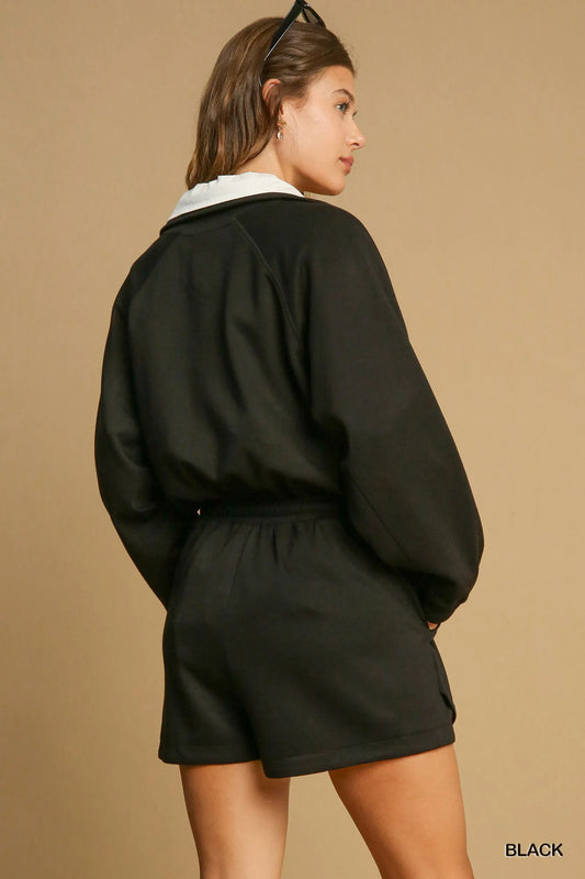 Image of Umgee Half Zip Romper with Drawstring Waist | Queeble.shop