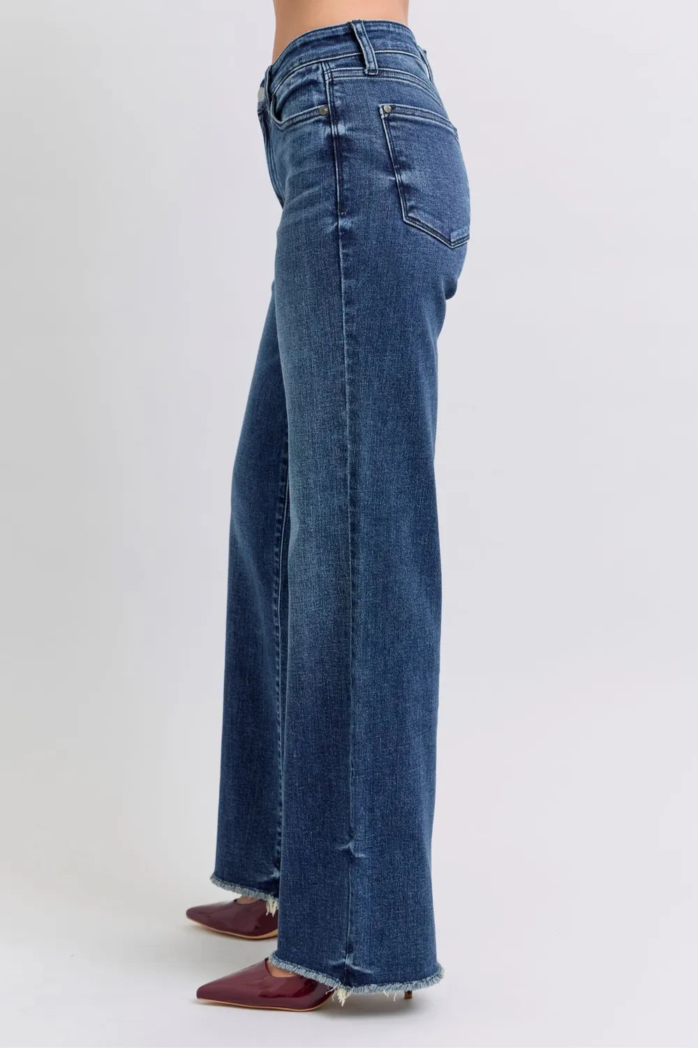 Image of Judy Blue Full Size Raw Hem Mid Rise Jeans | Queeble.shop